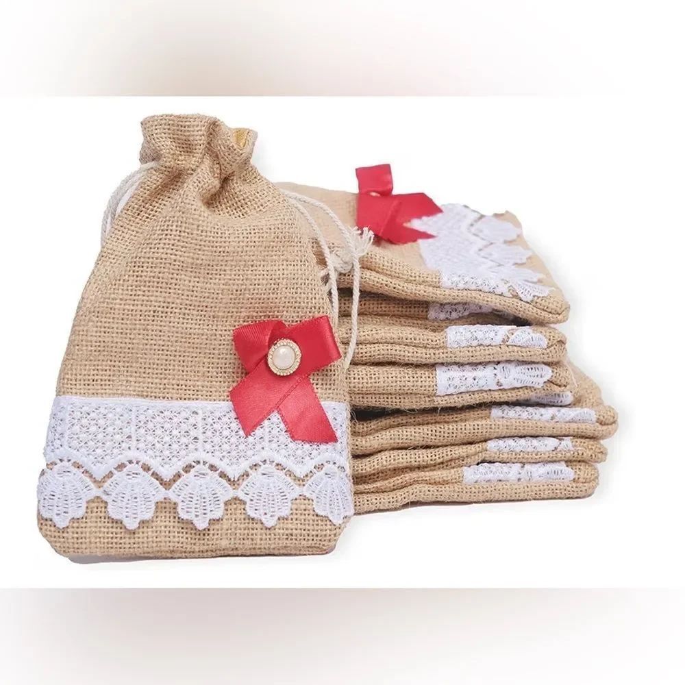 KARELY 20Pcs Natural Jute Burlap Bags Gift Pouches with Drawstring w/ gift tags